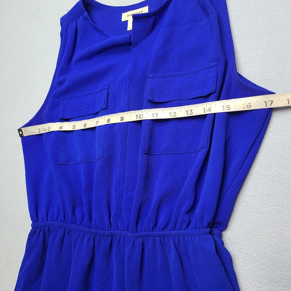 Monteau Fit and Flare Dress Womens Large Blue Excellent Sleeveless Crepe Pockets - Picture 5 of 10